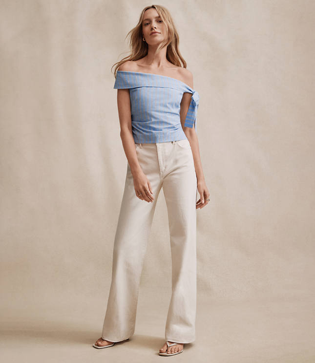 Mid Rise Wide Leg Jeans Ivory