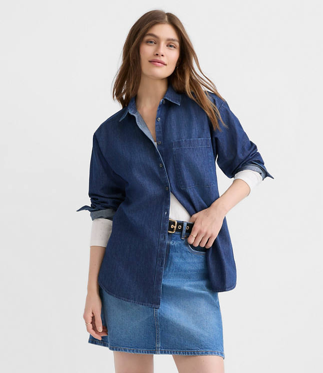 Petite Chambray Everyday Oversized Pocket Shirt