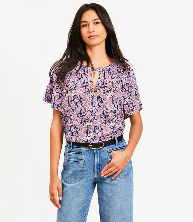 Paisley Cutout Mixed Media Blouse