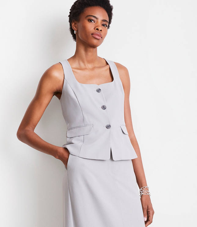 Petite LOFT Versa Seasonless Square Neck Pocket Vest