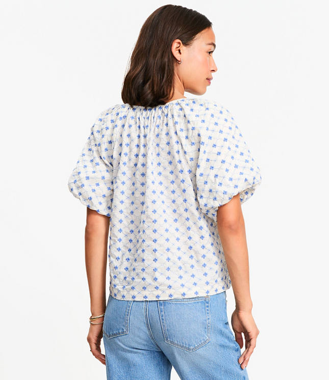 Floral Embroidered Bow Blouse