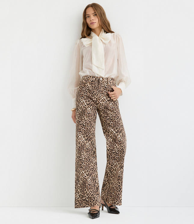 Petite High Rise Wide Leg Jeans in Leopard Print