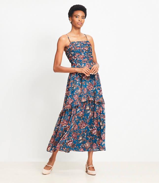 Petite Floral Smocked Strappy Maxi Pocket Dress