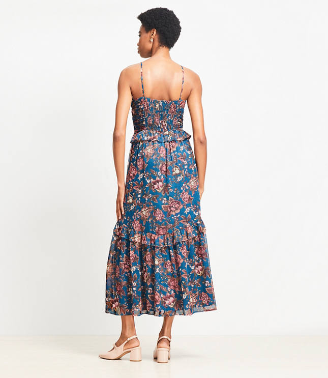 Petite Floral Smocked Strappy Maxi Pocket Dress