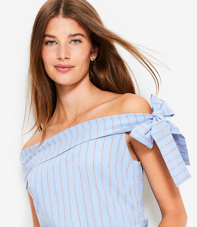 Petite Striped Tie One Shoulder Top