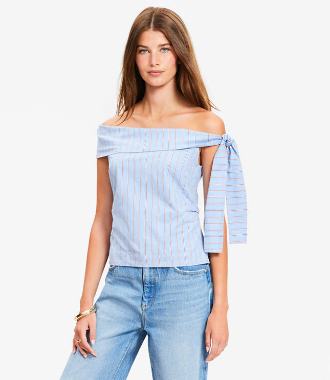 Petite Striped Tie One Shoulder Top