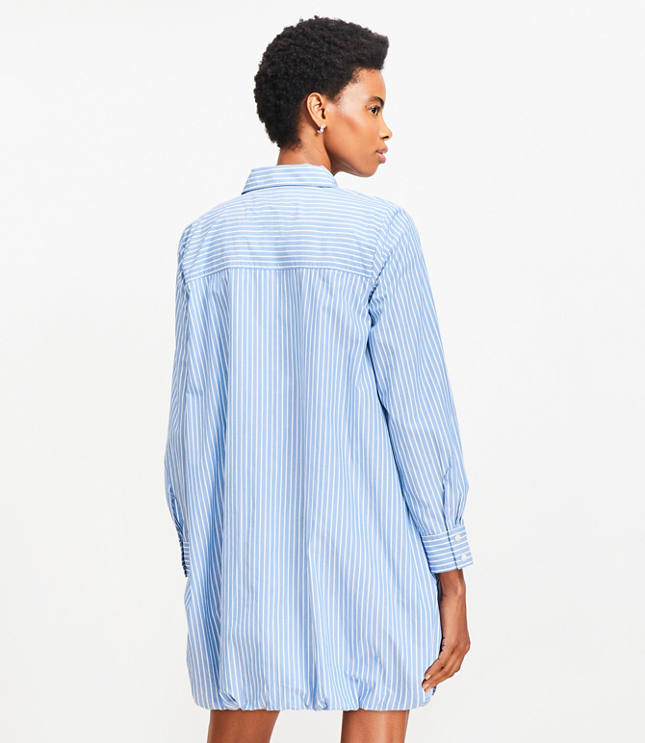 Petite Striped Poplin Bubble Hem Mini Pocket Shirtdress