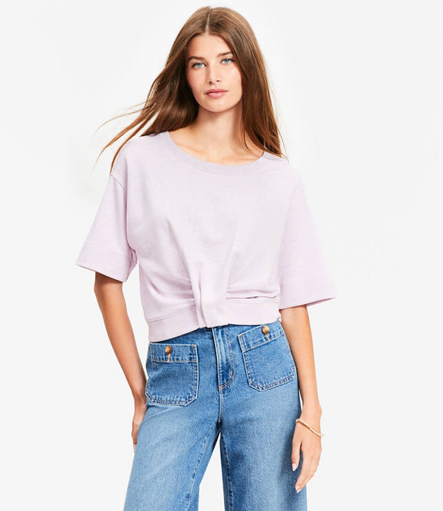 Petite Knotted Short Sleeve Sweatshirt