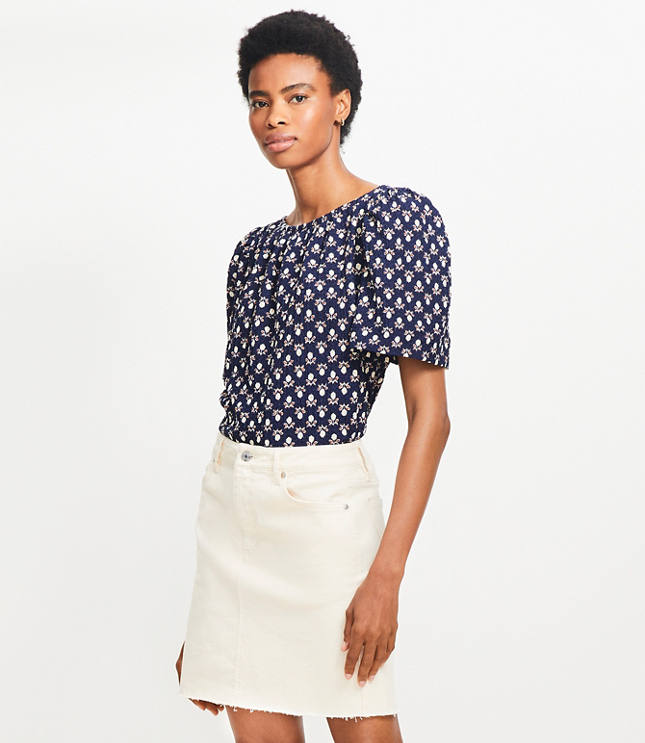 Petite Fresh Cut Denim Mini Skirt in Ivory