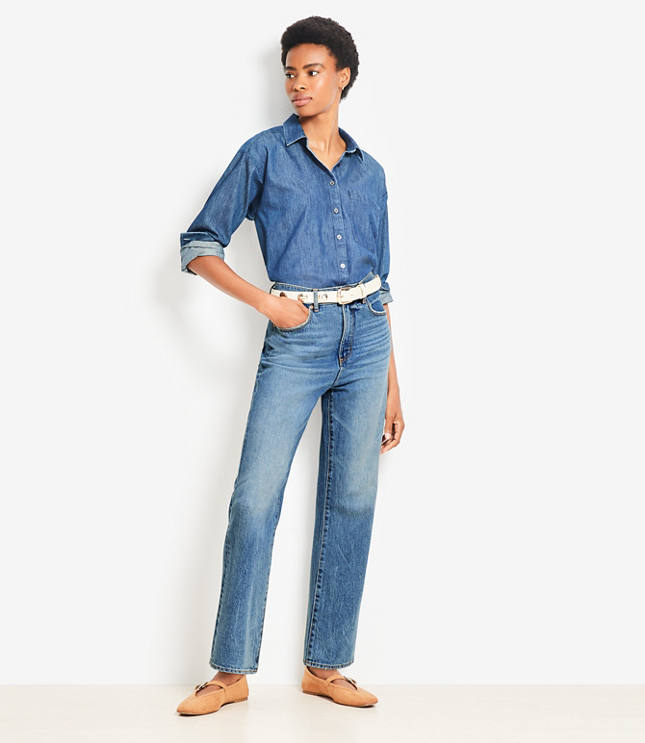 High Rise Straight Jeans Authentic Vintage Mid Wash