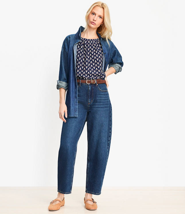 Petite High Rise Barrel Jeans in Authentic Dark Wash