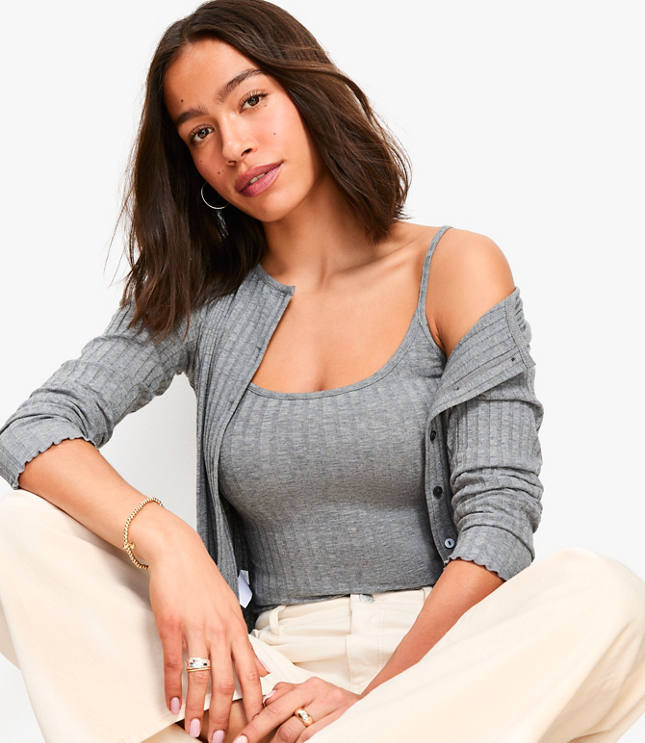 Petite Heathered Ruffle Ribbed Tank Top