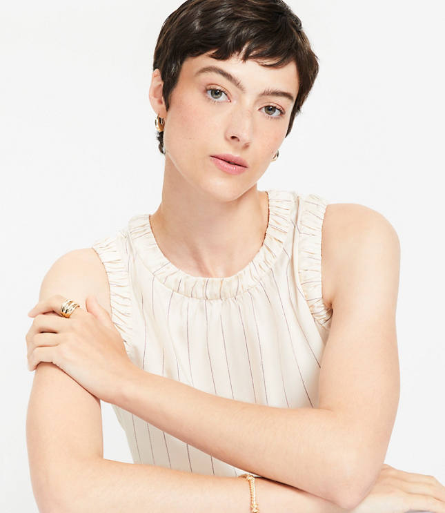 Petite Stripe Ruched Mixed Media Shell
