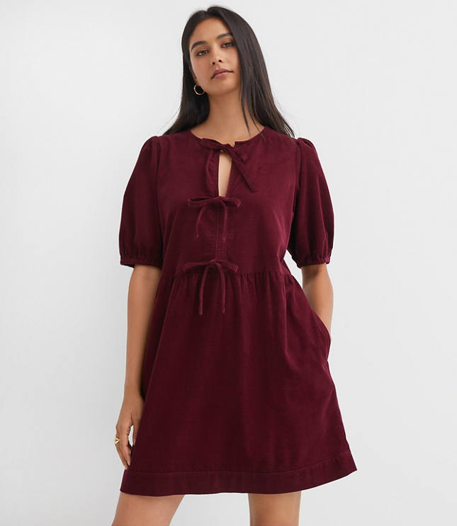 Tall Corduroy Bow Mini Pocket Dress