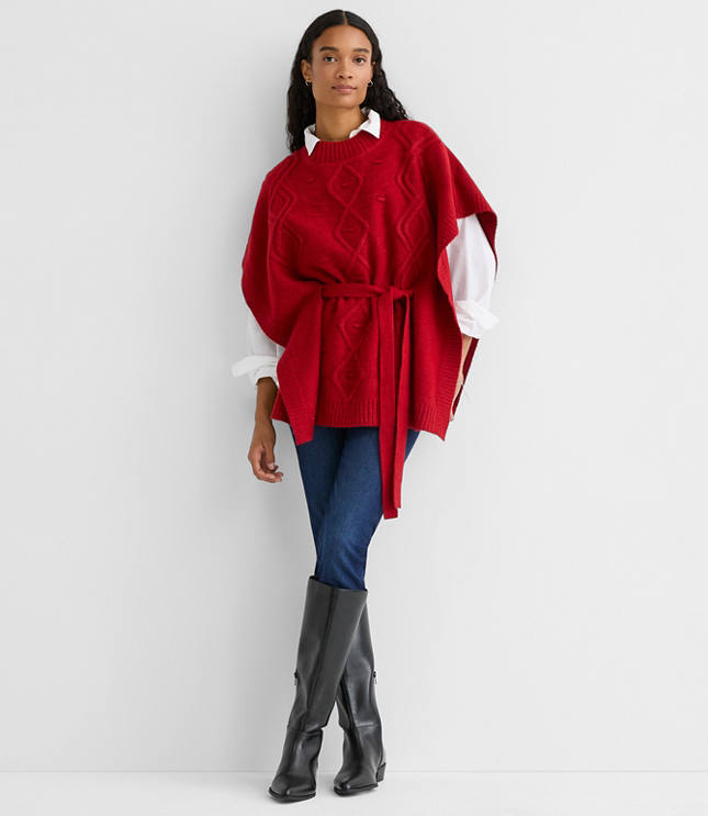 Bobble Cable Belted Poncho Sweater