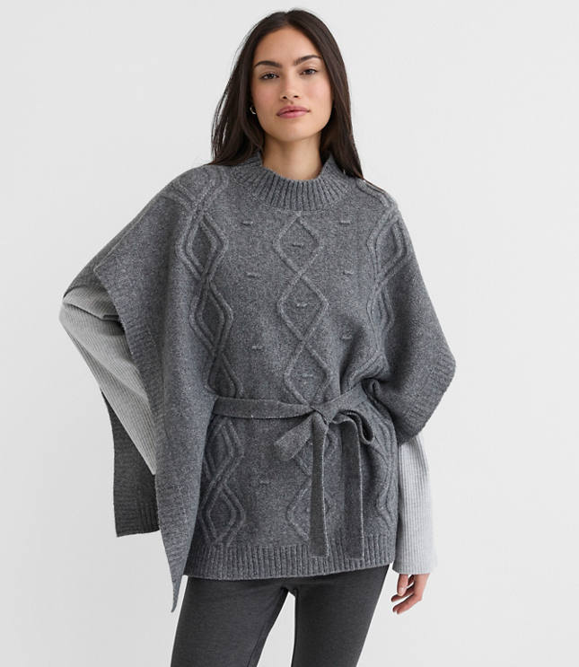 Bobble Cable Belted Poncho Sweater