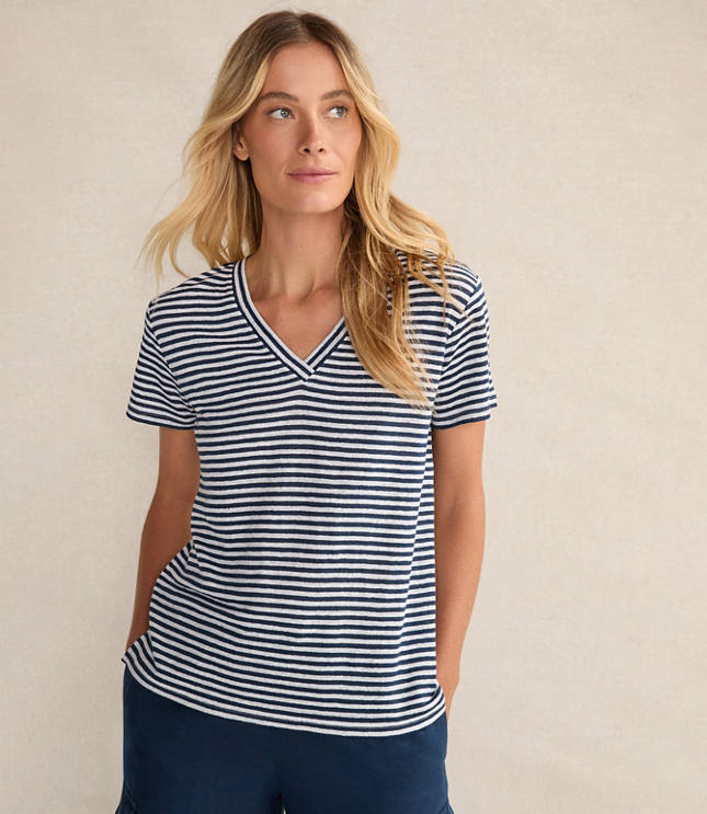 Haven Well Within Linen Stripe Short Sleeve V-Neck Tee