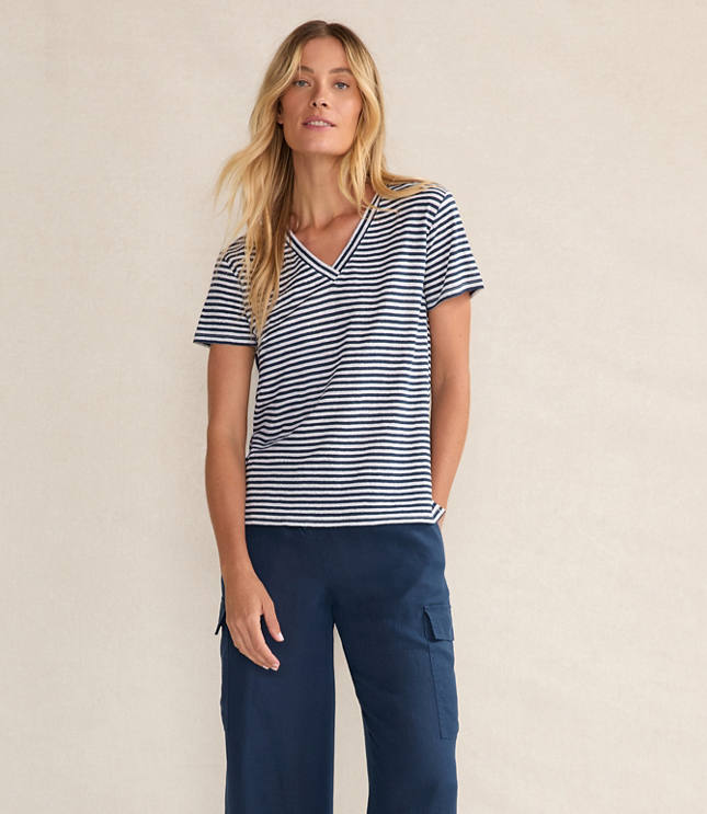 Haven Well Within Linen Stripe Short Sleeve V-Neck Tee