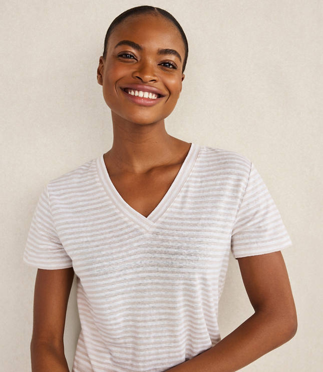 Haven Well Within Linen Stripe Short Sleeve V-Neck Tee