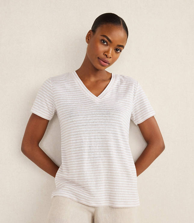 Haven Well Within Linen Stripe Short Sleeve V-Neck Tee