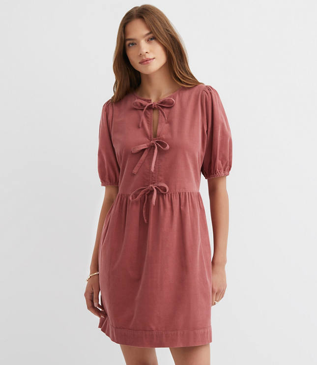 Corduroy Bow Mini Pocket Dress