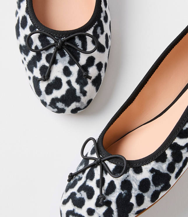 Snow Leopard Print Velvet Ballet Flats