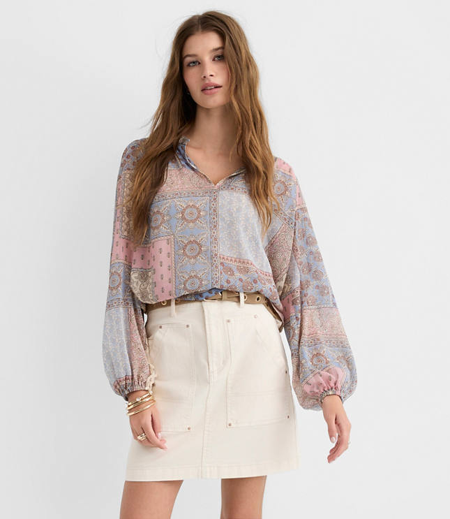 Denim Carpenter Mini Skirt in Ivory