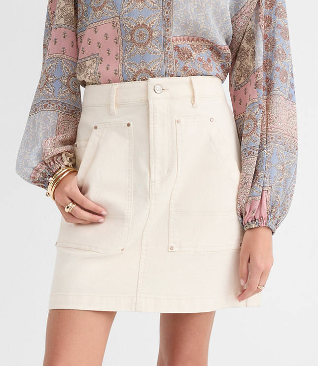 Denim Carpenter Mini Skirt in Ivory