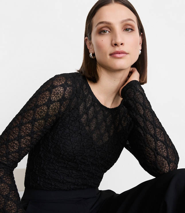 LOFT Versa Geo Lace Long Sleeve Top