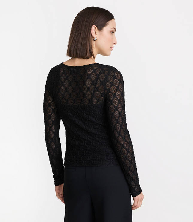 LOFT Versa Geo Lace Long Sleeve Top