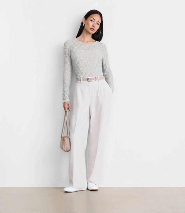 LOFT Versa Geo Lace Long Sleeve Top