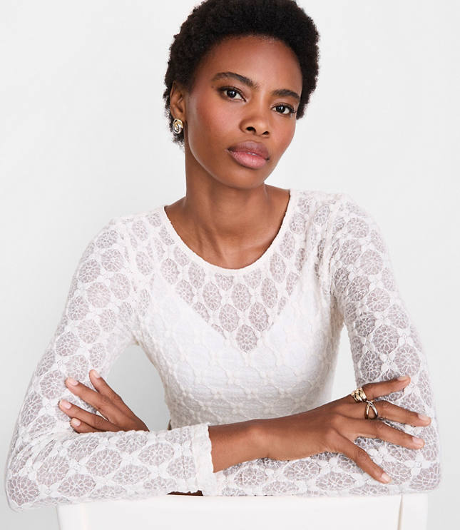 LOFT Versa Geo Lace Long Sleeve Top