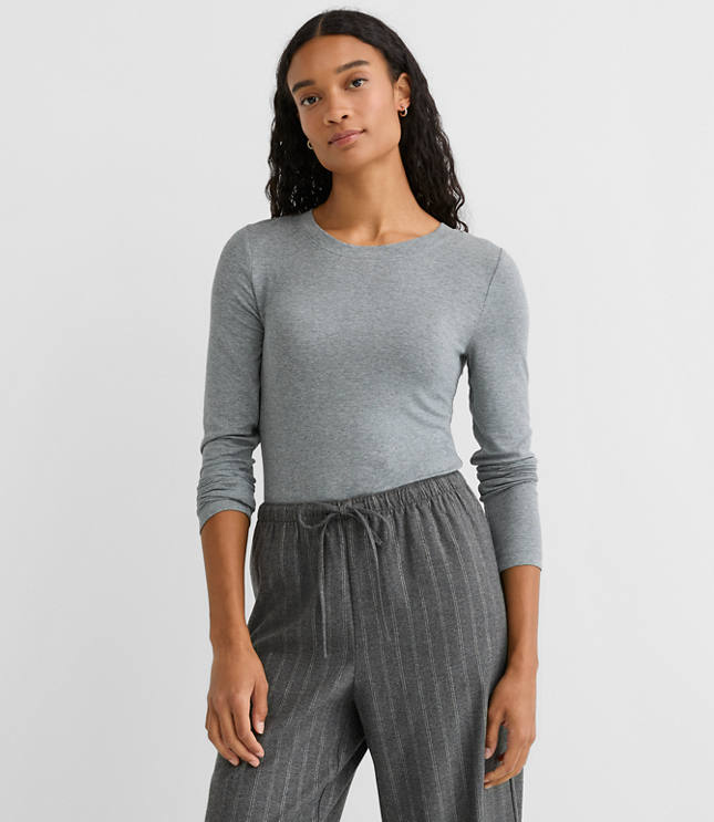 Heathered Micro Modal Crew Neck Long Sleeve Tee