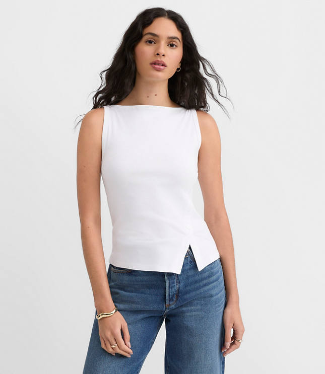 Side Button Asymmetrical Hem Tank