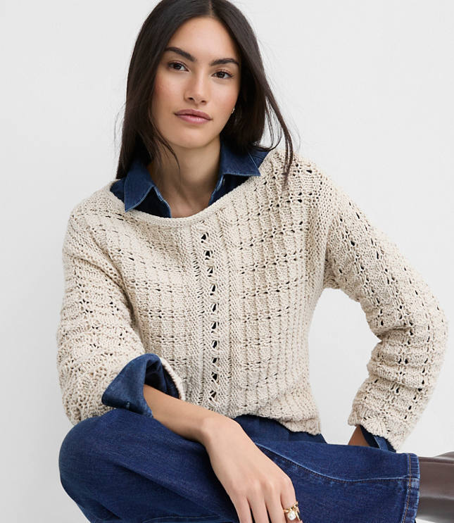 Scalloped Pointelle Boatneck Sweater