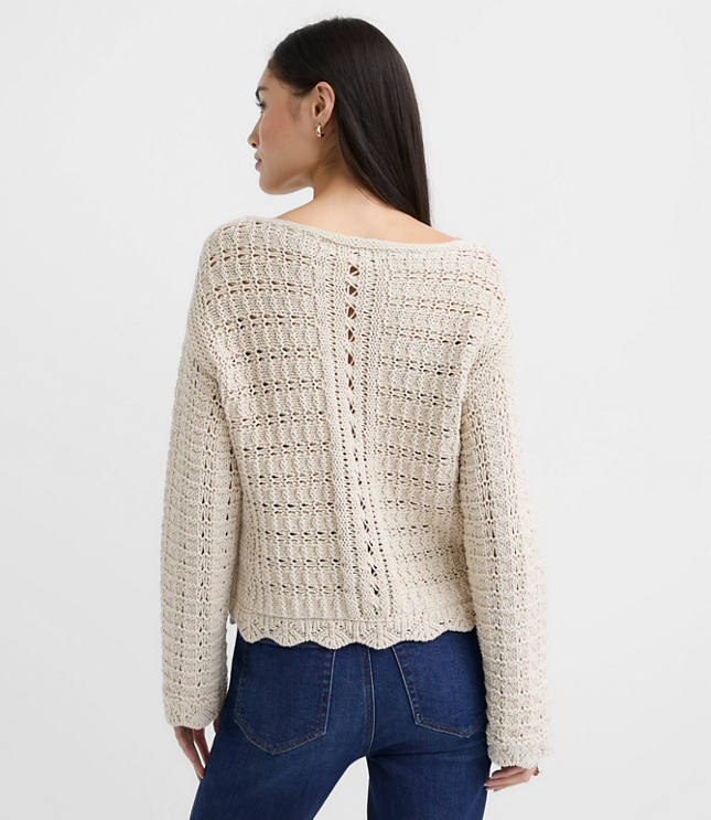 Scalloped Pointelle Boatneck Sweater