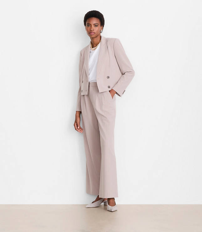 LOFT Versa Seasonless Stretch Double Breasted Blazer in Stripe