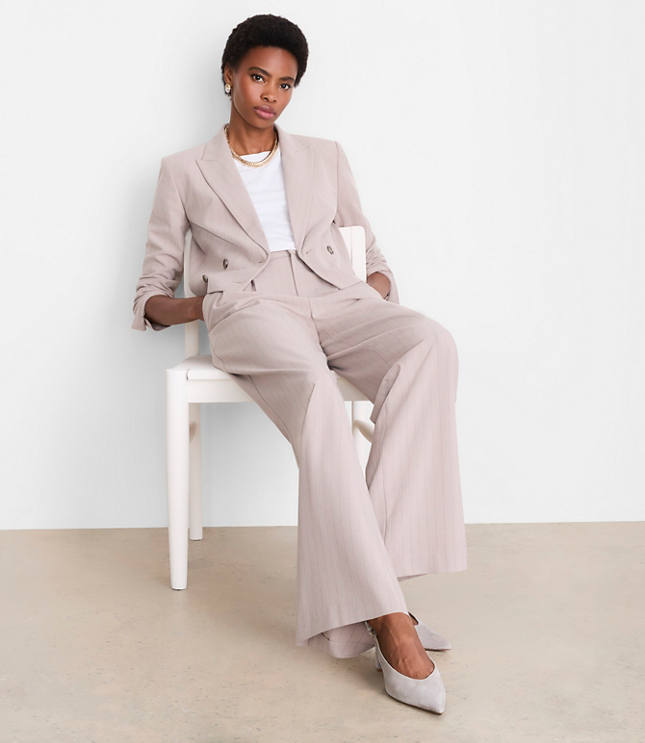 LOFT Versa Seasonless Stretch Double Breasted Blazer in Stripe