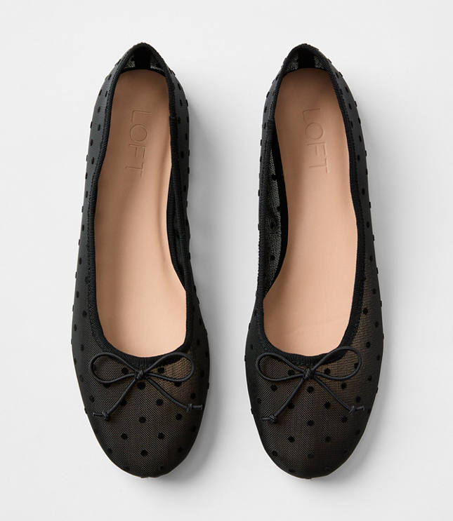 Velvet Dotted Mesh Ballet Flats