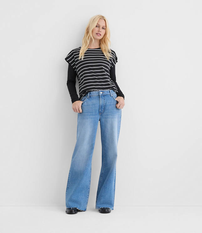 Rivete Fresh Cut Mid Rise Relaxed Flare Jeans in Light Wash