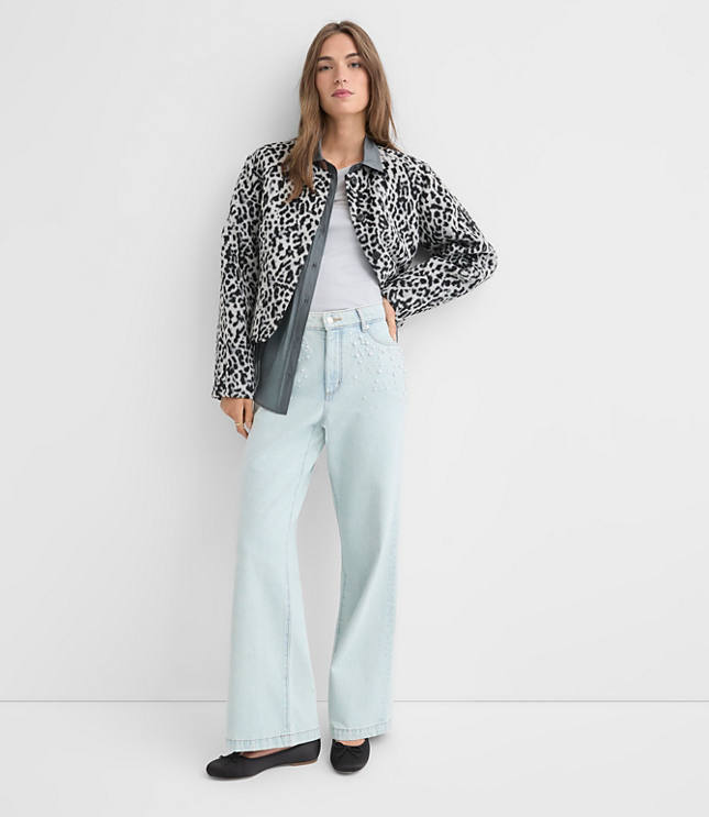 Petite Pearlized High Rise Wide Leg Jeans in Light Vintage Indigo Wash