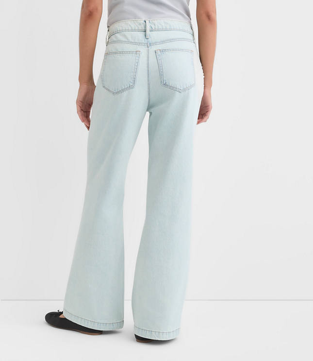 Petite Pearlized High Rise Wide Leg Jeans in Light Vintage Indigo Wash