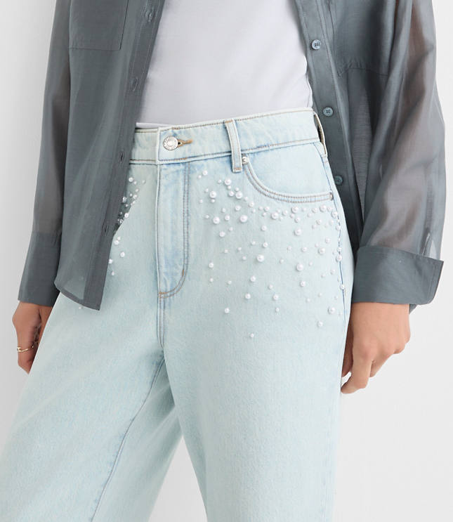 Petite Pearlized High Rise Wide Leg Jeans in Light Vintage Indigo Wash