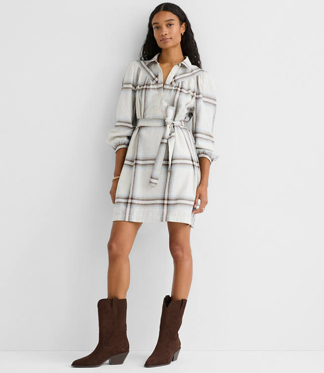 Plaid Yoke Mini Pocket Shirtdress