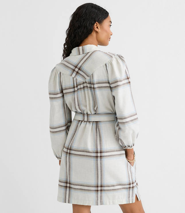 Plaid Yoke Mini Pocket Shirtdress