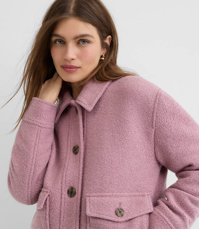 Boucle Faux Fur Collar Shirt Jacket