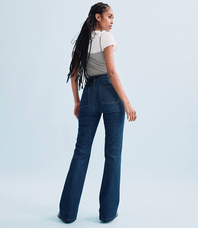 Rivete Patch Pocket High Rise Slim Flare Jeans in Classic Rinse Wash