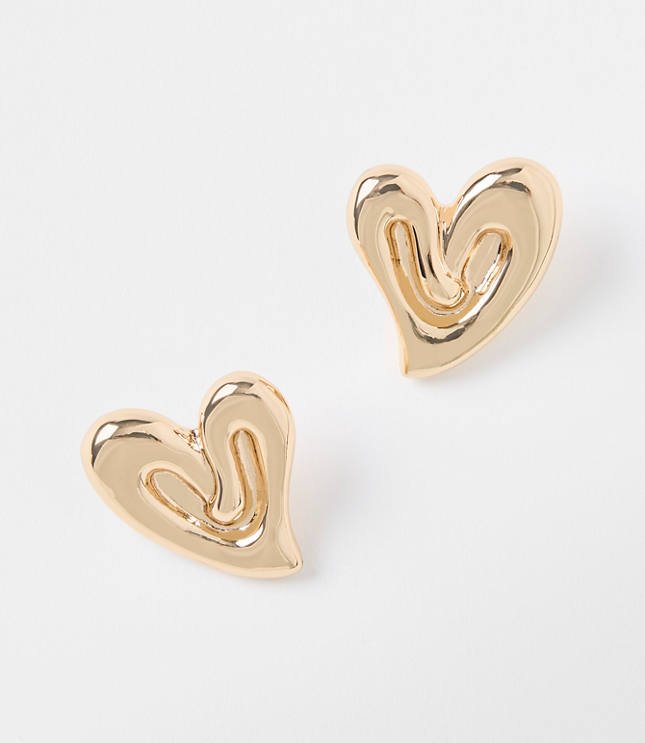 Molded Metal Heart Stud Earrings