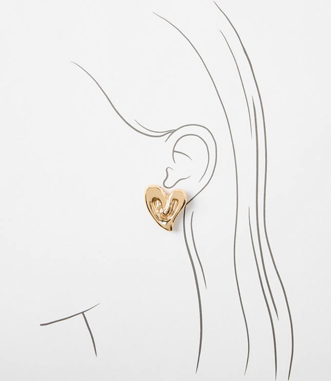 Molded Metal Heart Stud Earrings
