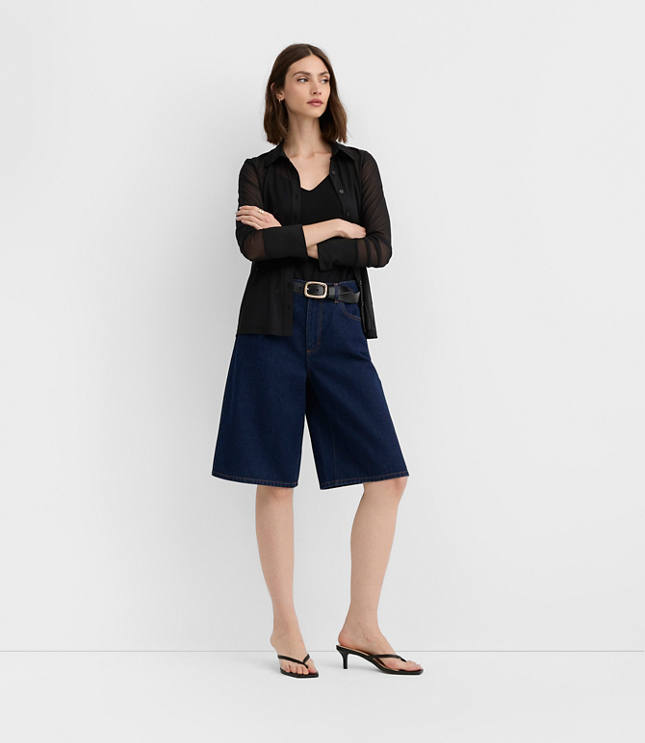 Rivete Petite High Rise Denim Bermuda Shorts in Dark Rinse